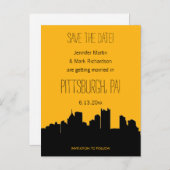 ピッツバ結婚ーグの黒と金ゴールドの日付を保存 案内ポストカード (正面/裏面)
