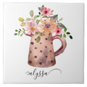 ピッティ素朴ーピーチ&マウブウォーターカラーフローラ タイル (正面)