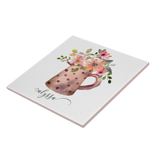 ピッティ素朴ーピーチ&マウブウォーターカラーフローラ タイル (側面)