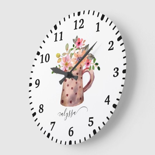 ピッティ素朴ーピーチ&マウブウォーターカラーフローラ ラージ壁時計 (傾斜)
