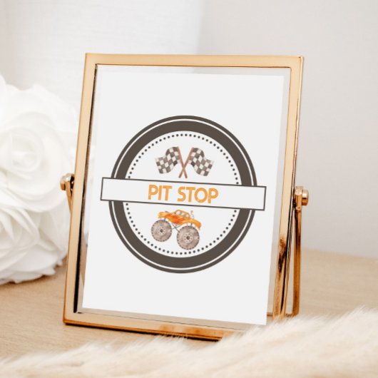 ピットストップモンスタートラック誕生日標識 ポスター