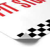 ピットストップ赤火炎レースカーのパーティーテーブルの標識 ポスター (角)