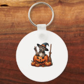 ピットブルおもしろいウィッチパンプキンドハローウィーンメンズウォム キーホルダー (正面)