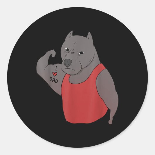 ピットブルおもしろいドッグI愛パパタトゥー恋人 ラウンドシール (正面)