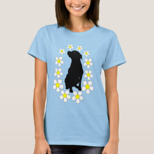 ピットブルおよび花犬の恋人レディースワイシャツ Tシャツ