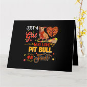 ピットブルとカボチャ秋を愛する女の子 カード (黄色い花)