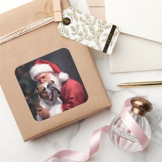 ピットブルとサンタクロースフェスティバルクリスマス スクエアシール (ギフト)