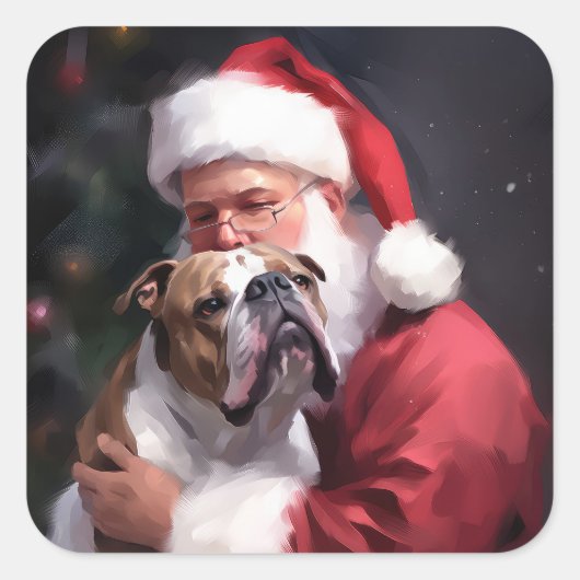 ピットブルとサンタクロースフェスティバルクリスマス スクエアシール (正面)