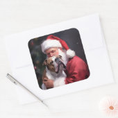 ピットブルとサンタクロースフェスティバルクリスマス スクエアシール (封筒)