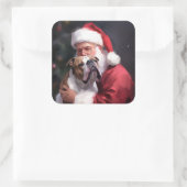 ピットブルとサンタクロースフェスティバルクリスマス スクエアシール (バッグ)