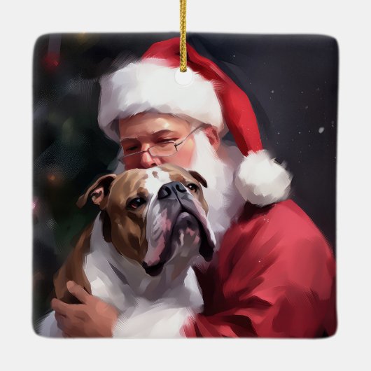 ピットブルとサンタクロースフェスティバルクリスマス セラミックオーナメント (裏面)