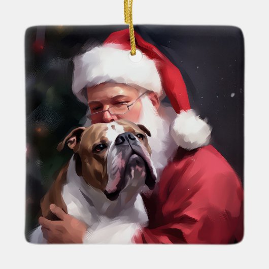 ピットブルとサンタクロースフェスティバルクリスマス セラミックオーナメント (正面)