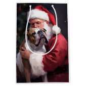 ピットブルとサンタクロースフェスティバルクリスマス ミディアムペーパーバッグ (正面)