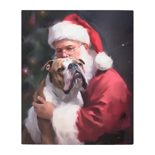 ピットブルとサンタクロースフェスティバルクリスマス メタルプリント (正面)