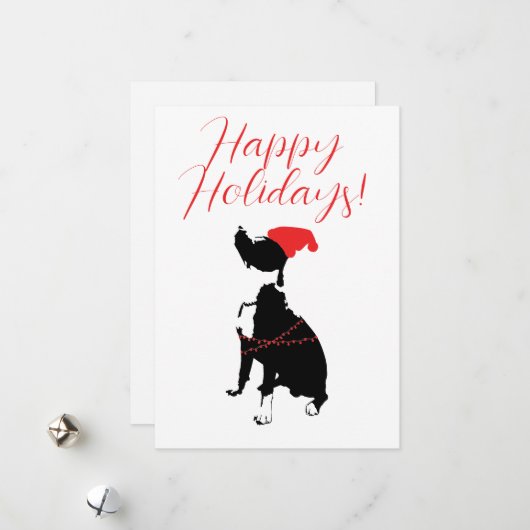 ピットブルとサンタ帽とイルミネーションのホリデーシーズン シーズンカード (正面/裏面インサイチュ)