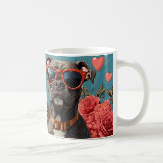 ピットブルとハートバラバレンタインデー コーヒーマグカップ (右)