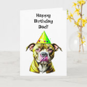 ピットブルと誕生日帽子 |パパの誕生日 カード (黄色い花)