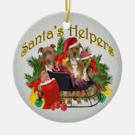 ピットブルのサンタの助手のオーナメント セラミックオーナメント