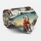 ピットブルの犬が雪のクリスマス ネクタイ (ロール)