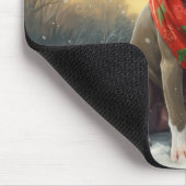 ピットブルの犬が雪のクリスマス マウスパッド (コーナー)