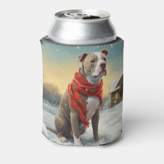 ピットブルの犬が雪のクリスマス 缶クーラー (缶裏面)