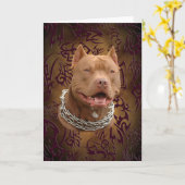 ピットブルの茶色の種族の入れ墨 カード (黄色い花)
