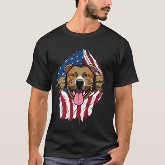 ピットブルアメリカ国旗 Tシャツ (正面)