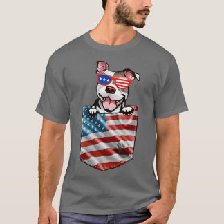 ピットブルインポケットアメリカ国旗Jの4番目の愛国心 Tシャツ