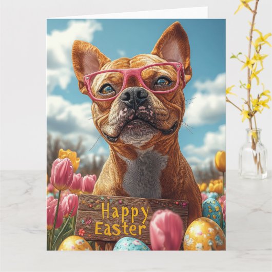 ピットブルイースターエッグ カード (黄色い花)