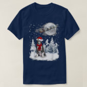 ピットブルオンスノークリスマスムーン照明サンタハット Tシャツ (デザイン正面)