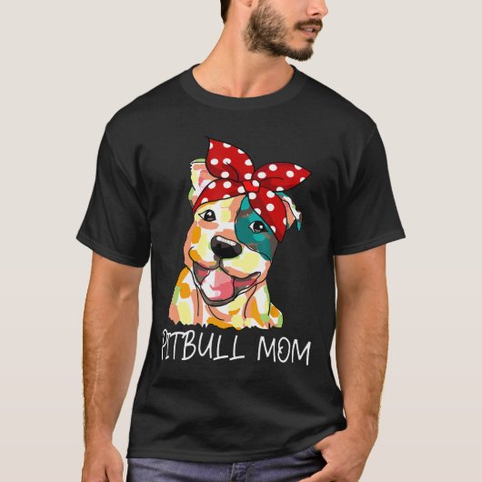 ピットブルカラフルママ犬とママ Tシャツ (正面)