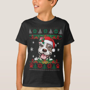 ピットブルクリスマスサンタ醜いセーター犬の恋人Xma Tシャツ