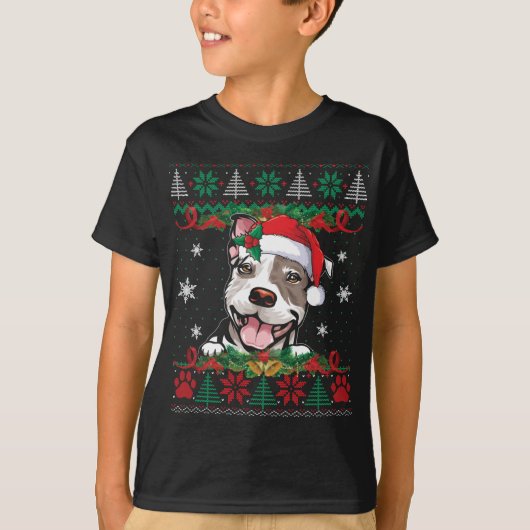 ピットブルクリスマスサンタ醜いセーター犬の恋人Xma Tシャツ (正面)