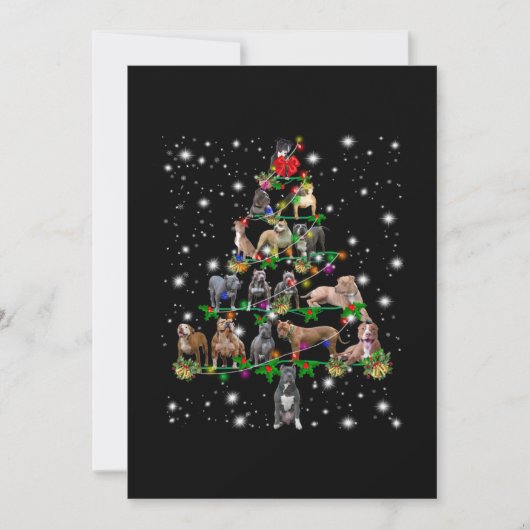 ピットブルクリスマスツリーが懐中電灯で覆われている サンキューカード (正面)