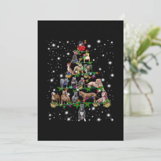 ピットブルクリスマスツリーが懐中電灯で覆われている サンキューカード (スタンド正面)