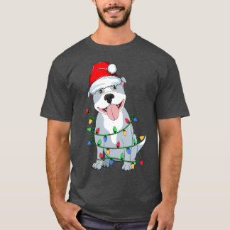 ピットブルクリスマスツリーライトサンタドッグクリスマスキッド Tシャツ