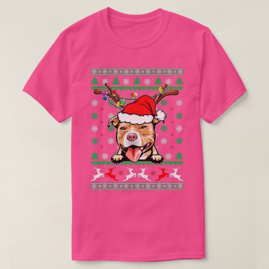 ピットブルクリスマス醜いおもしろいセーターピットブルラブ Tシャツ (デザイン正面)