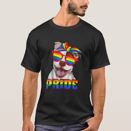 ピットブルゲイプライドドッグピットブルLGBT Tシャツ (正面)