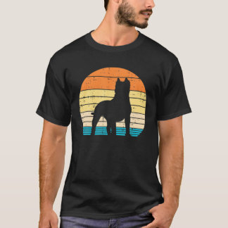 ピットブルシルエットサンセットレトロピティーズドッグラバー Tシャツ