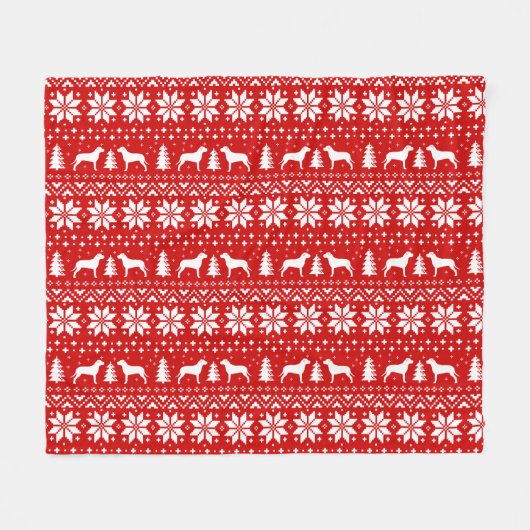 ピットブルシルエット犬クリスマスホリデーレッド フリースブランケット (正面(横))