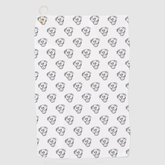 ピットブルスケッチシンプル愛犬家白黒 ゴルフタオル (正面)