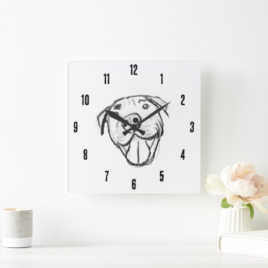 ピットブルスケッチシンプル愛犬家白黒 スクエア壁時計 (ホーム)