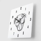 ピットブルスケッチシンプル愛犬家白黒 スクエア壁時計 (傾斜)