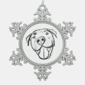 ピットブルスケッチシンプル愛犬家白黒 スノーフレークピューターオーナメント (正面)