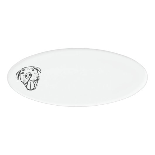 ピットブルスケッチシンプル愛犬家白黒 名札 (正面)