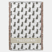 ピットブルスタフィー（黒）青と白 スローブランケット (正面縦)