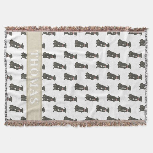 ピットブルスタフィー（黒）青と白 スローブランケット (正面)