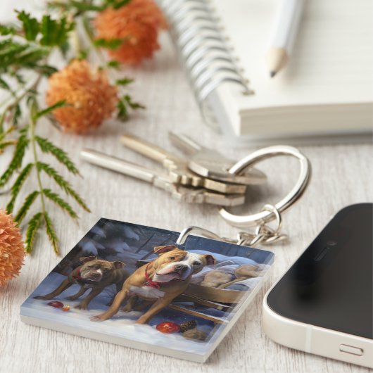 ピットブルスノウリースレイクリスマスデコール キーホルダー (正面右)