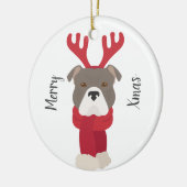 ピットブルテリアのクリスマス装飾。クレカイスノウ セラミックオーナメント (左)