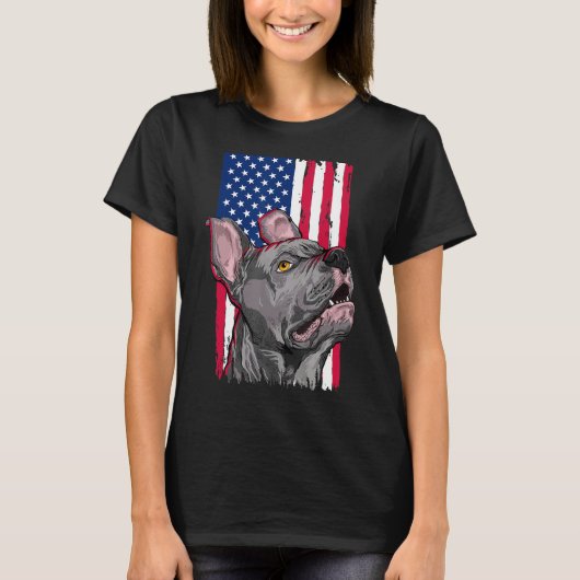 ピットブルテリア愛犬家アメリカンアメリカ国旗1 Tシャツ (正面)